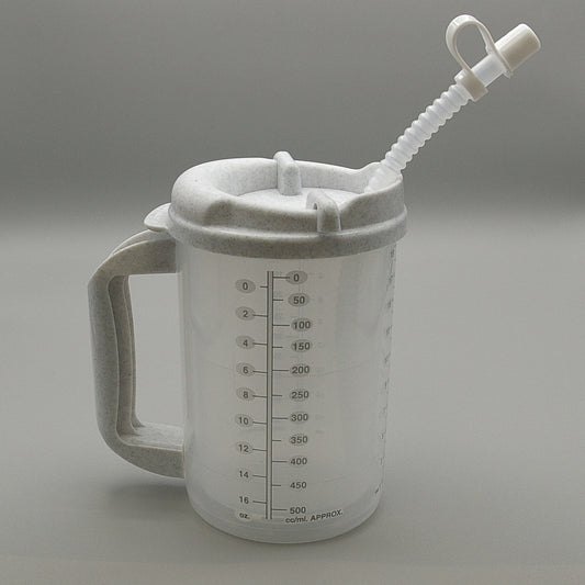 TM-20 - Low Temp Reusable Plastic 20oz Clear Hospital Graduation Mug with Handle & Dual Action Lid and Reusable Straw